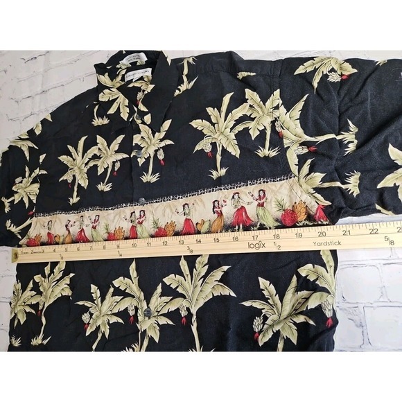 Pierre Cardin‎ Medium Button Up Hawaiian Shirt Collared Black Korea Hula Palm - Picture 14 of 16
